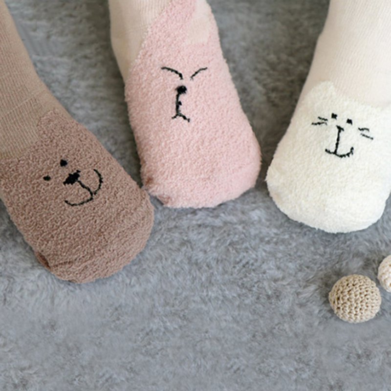 Fashion Winter Cute Baby Animals Printed Coral Velvet Socks Kids Thicken Warm Fluffy Floor Socks