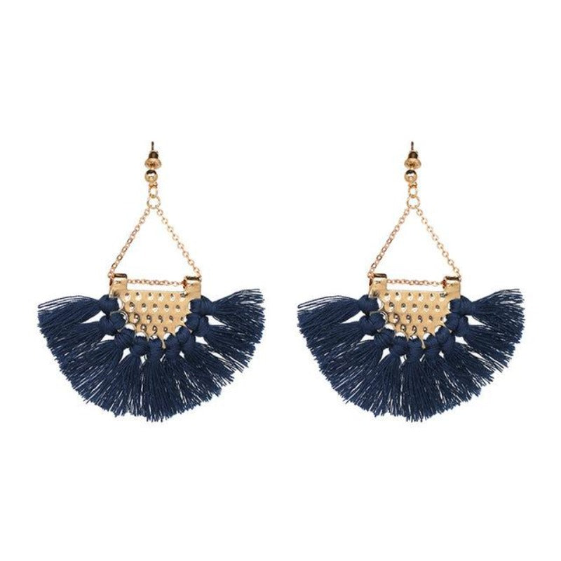 Fan shaped Cotton Tassels Bohemia Earrings For Women Ethnic Jewelry Big Dangle Earrings Handmade Fringe Pendientes