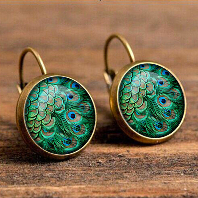 DANZE Bohemia Glass Cabochon Peacock Big Earring Women Fashion Ethnic Green Round Ear Pendant Dangle Earrings Brincos Jewelry