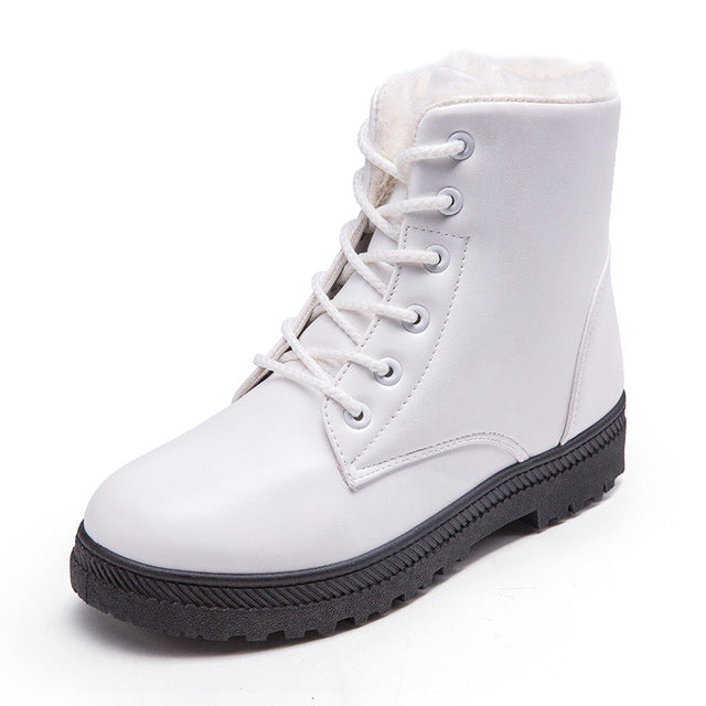 Women Winter Lace-Up Pu Leather Classic boot Shoes New Style Flat Casual Shoes snow Boots