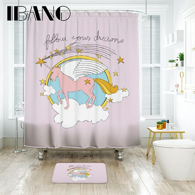 IBANO Find Your Happy Place Unicorn Shower Curtain Waterproof Polyester Fabric Bath Curtain For The Bathroom With 12 pcs Hooks