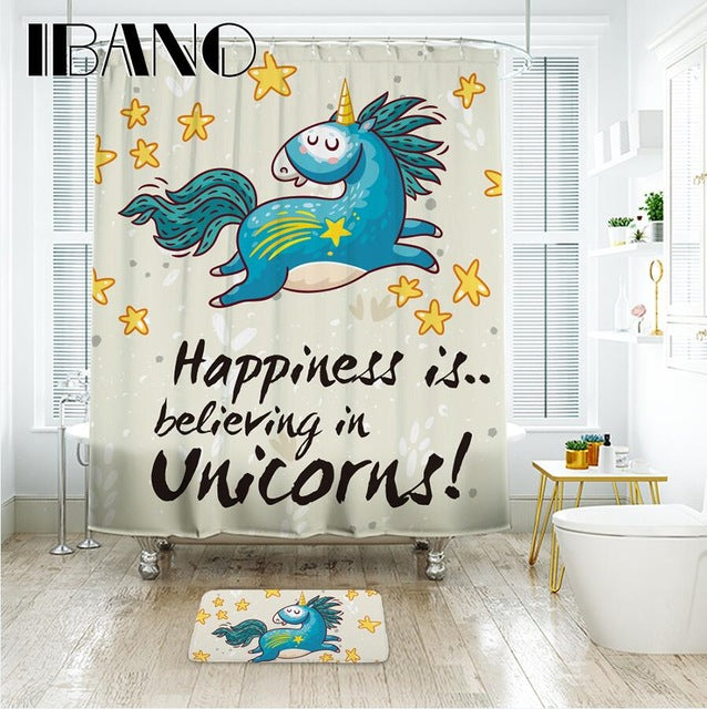 IBANO Find Your Happy Place Unicorn Shower Curtain Waterproof Polyester Fabric Bath Curtain For The Bathroom With 12 pcs Hooks