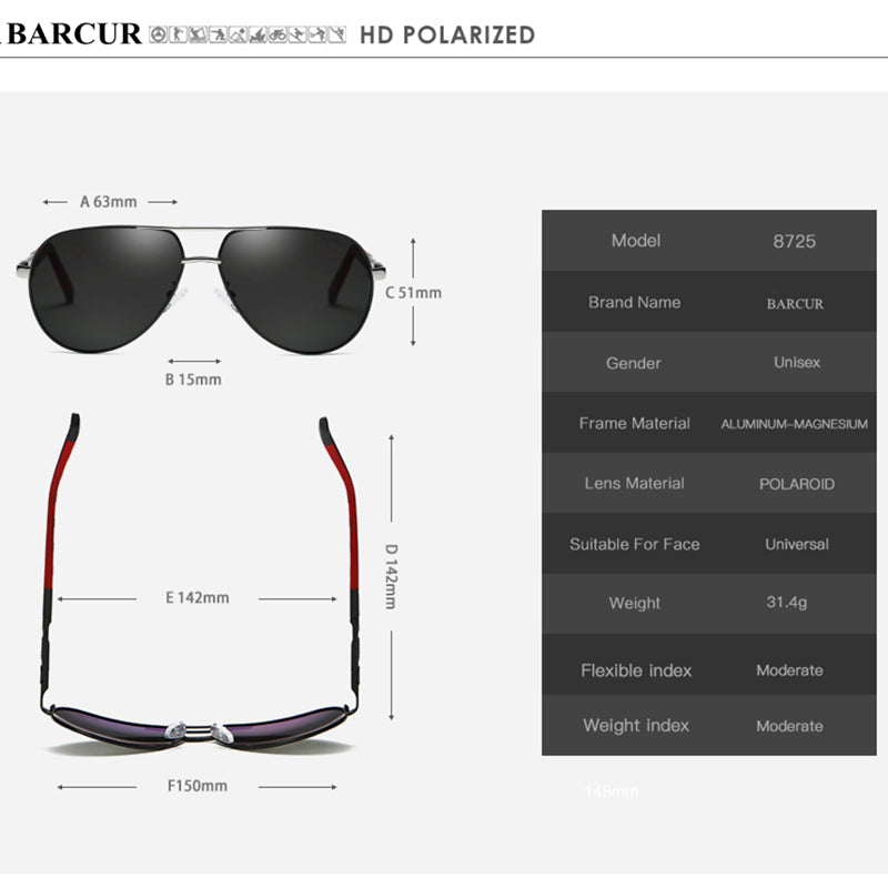 BARCUR Men Sunglasses Brand Original HD Polarized Driver glasses Polaroid Sun glasses Male Pilot Eyewear