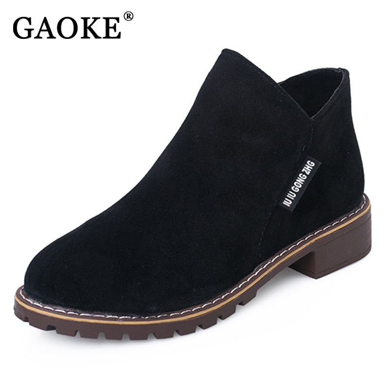 GAOKE New Fashion Women martin Boots Autumn Winter Boots Classic Zipper Ankle Boots Grind arenaceous Warm Plush Women Shoes