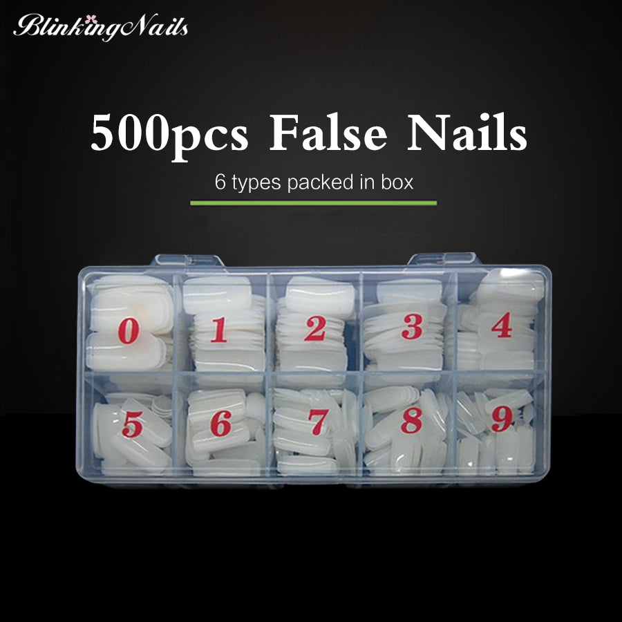BlinkingNails Acrylic Nail Tips Half Cover 500 pcs 10 sizes Clear French Tip Full Nails White Manicure Products