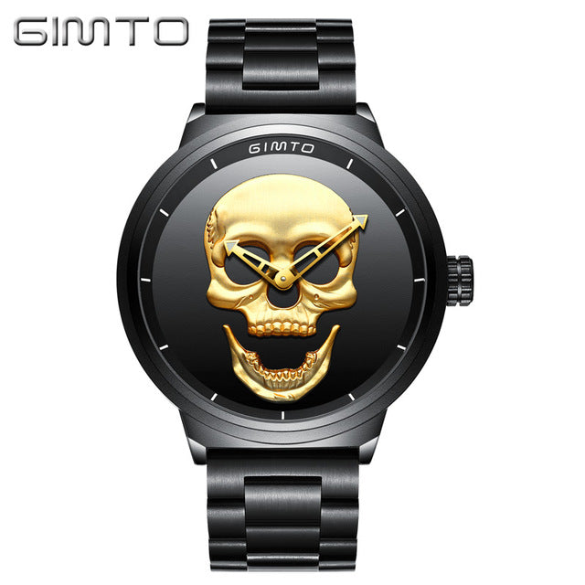 GIMTO Men watch Fashion luxury Waterproof Analog Military create skull Stainless Steel Male Relogio Masculino Quartz Wristwatch