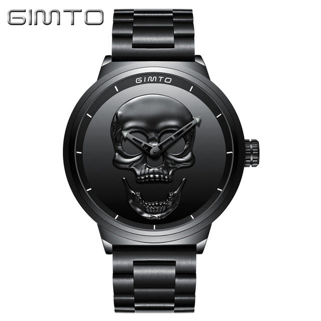 GIMTO Men watch Fashion luxury Waterproof Analog Military create skull Stainless Steel Male Relogio Masculino Quartz Wristwatch