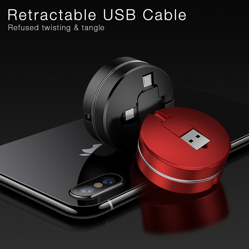 3-in-1 Retractable Micro, Type C, Apple USB Charge Cable