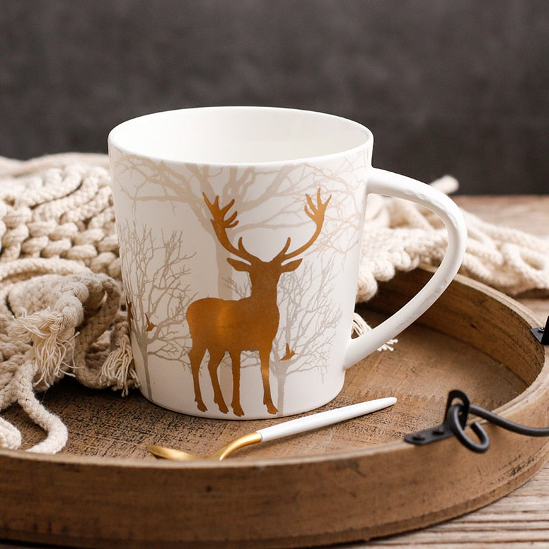 Ceramic Gold Reindeer Holiday Coffee Mug