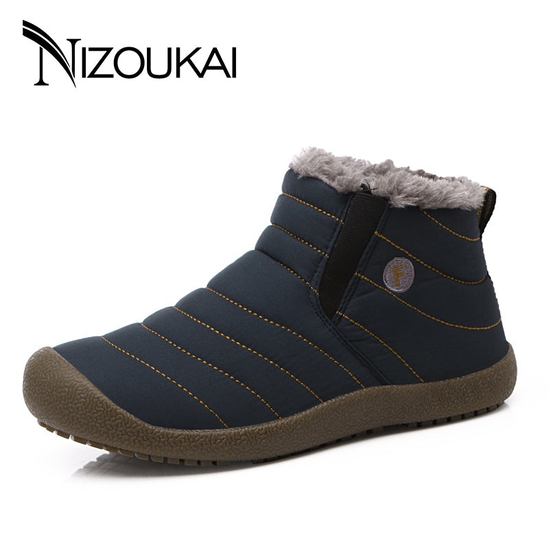 Men Winter Shoes Adult Solid Warming Ankle Snow Boots Men Cotton Fabric Round Toe Flat With Comfortable Outdoor Shoes Size 45