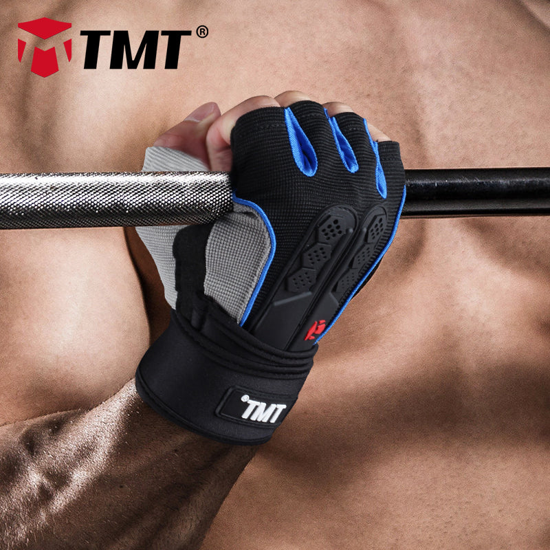 TMT Gym gloves fitness gloves Silicone Antislip Breathable weight lifting sports training gloves Lengthened bandage Dumbbell