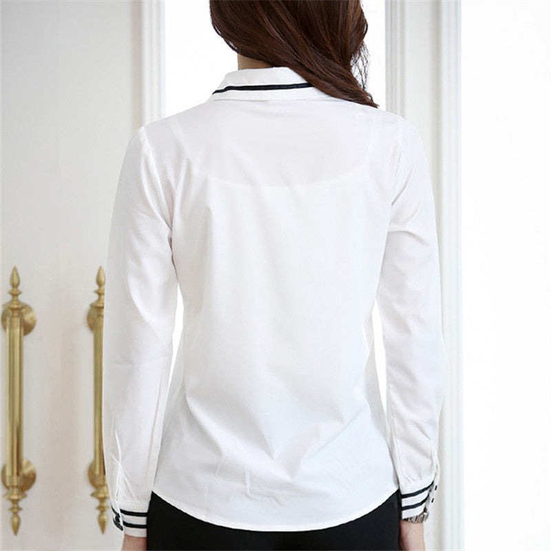 Fashion White Blue Plus Size Long Sleeve Turn-down Collar Formal Elegant Ladies Female Shirt Ladies tops school blouse