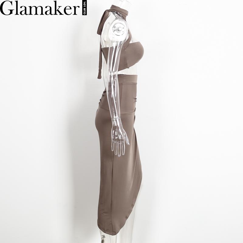 Glamaker Halter two piece split   women dress Elegant evening party dress vestidos Spring club bandage summer dress Female