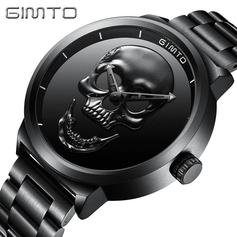GIMTO Men watch Fashion luxury Waterproof Analog Military create skull Stainless Steel Male Relogio Masculino Quartz Wristwatch
