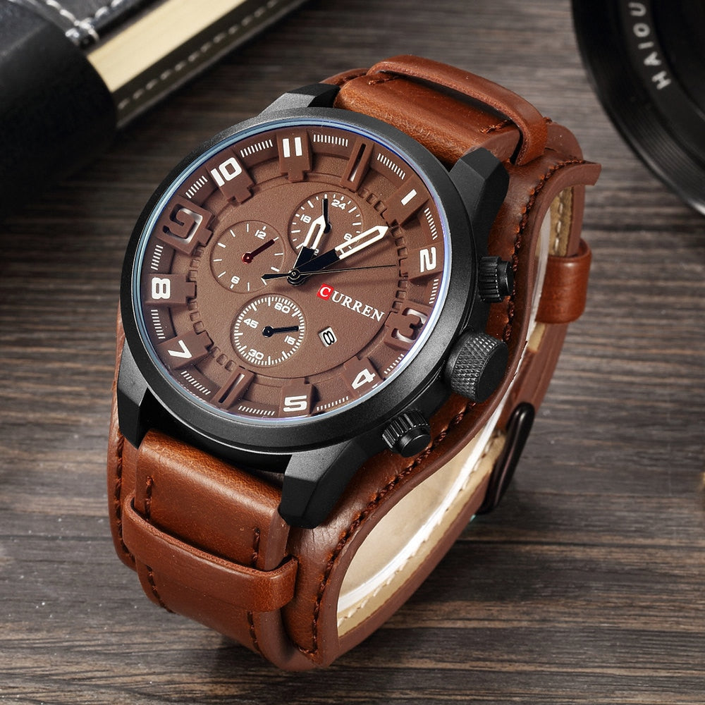 Men's Luxurious Leather Military Quartz Watch