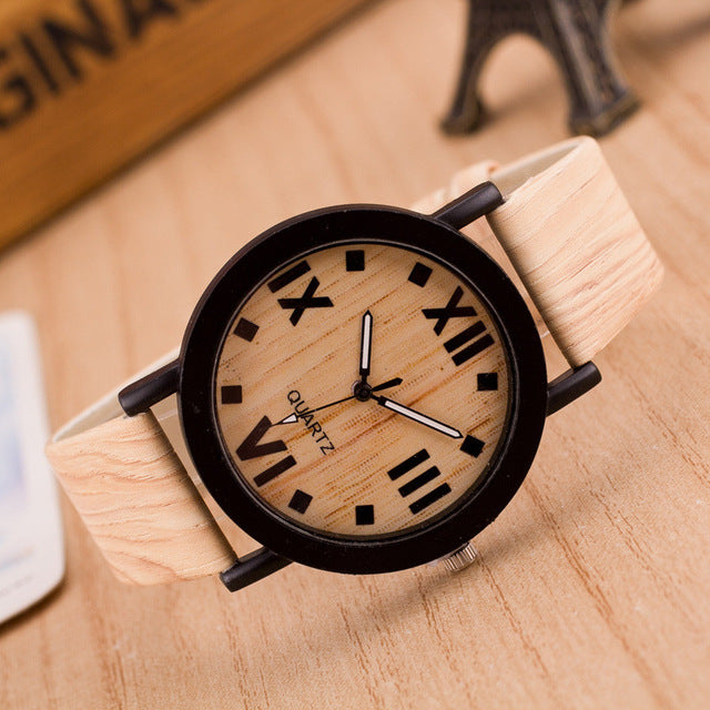 Men's Wooden PU Leather Quartz Vogue Wrist Watch