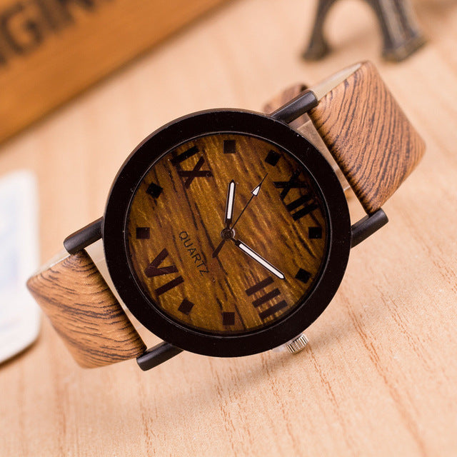 Men's Wooden PU Leather Quartz Vogue Wrist Watch
