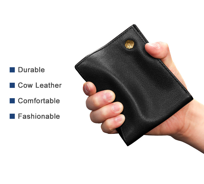 LAORENTOU Cow Leather Men Short Wallet Casual Genuine Leather Male Wallet Purse Standard Card Holders Wallets For Men