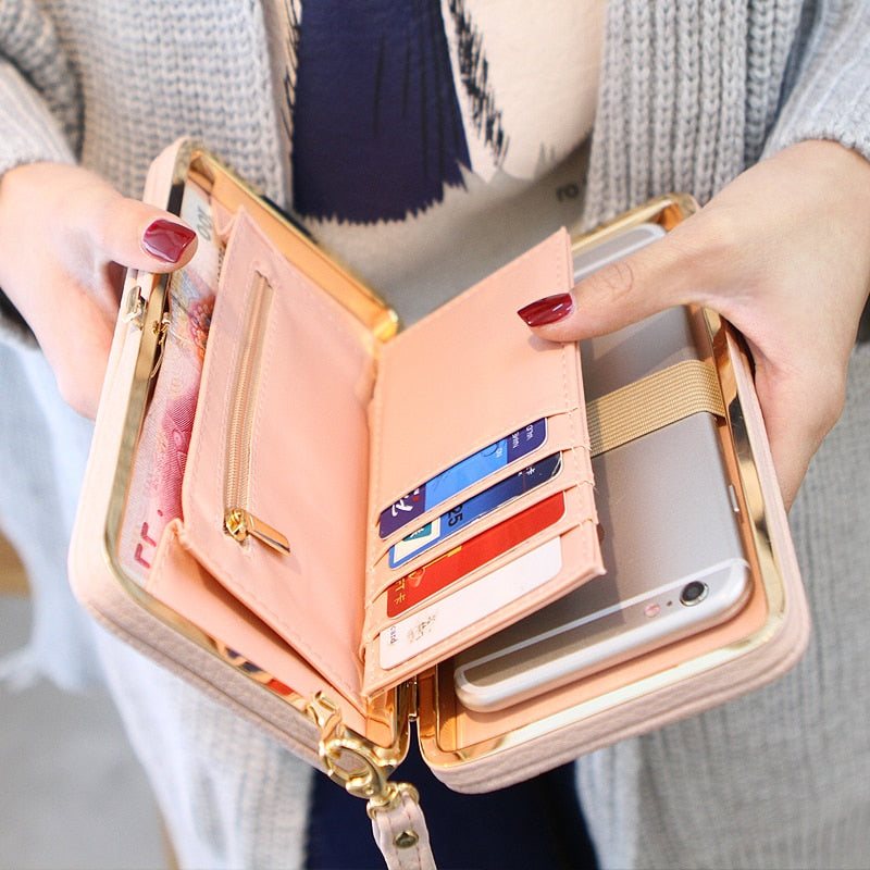 Purse bow wallet female famous brand card holders cellphone pocket PU leather women money bag clutch women wallet 505