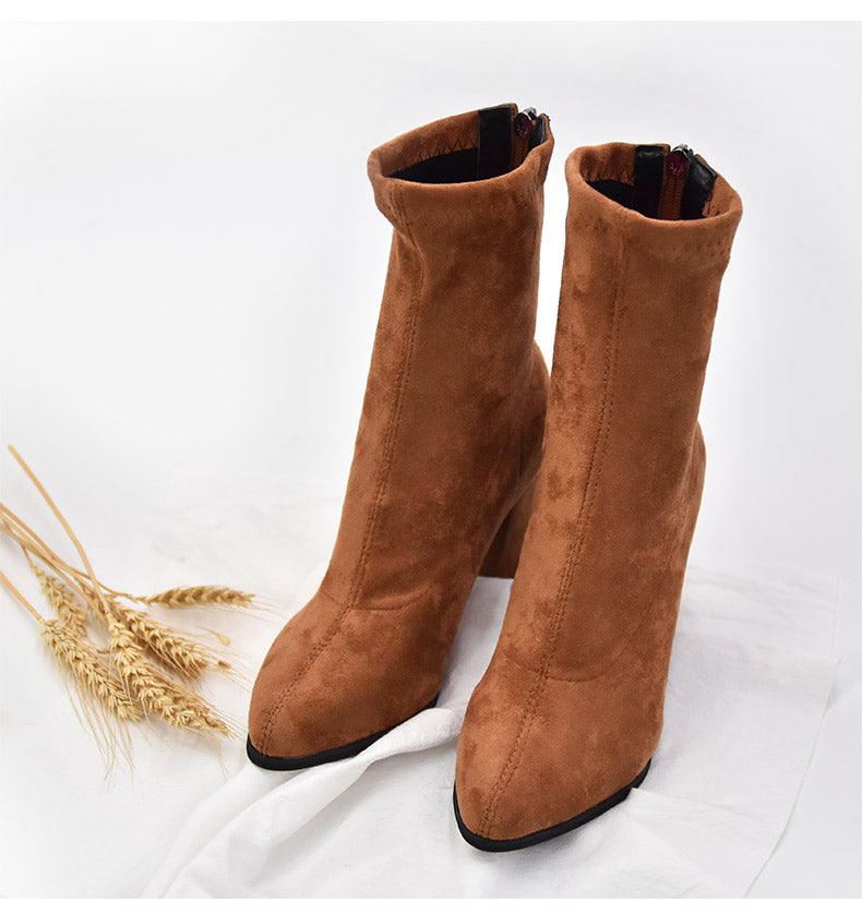 Gaorui New Female Boots Autumn And Winter   Elastic Suede Thick And High Heel Shoe Korean Version Female Boots