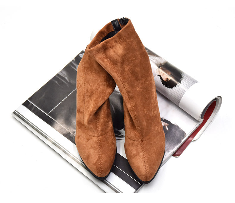 Gaorui New Female Boots Autumn And Winter   Elastic Suede Thick And High Heel Shoe Korean Version Female Boots