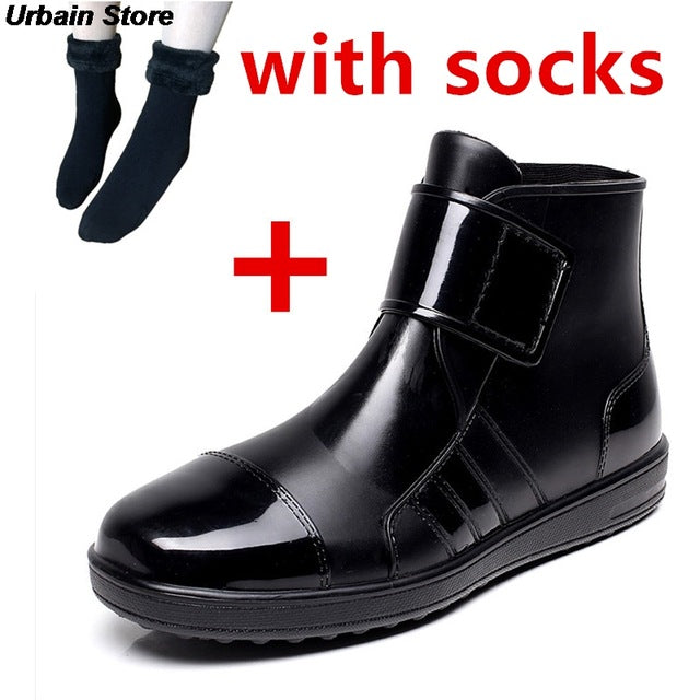 Ankle Mens Rubber Rain Boots Men Water Shoes Pvc Waterproof Fashion Short Gummisitefel Rainboots Black Anti-slip Botas Hombre