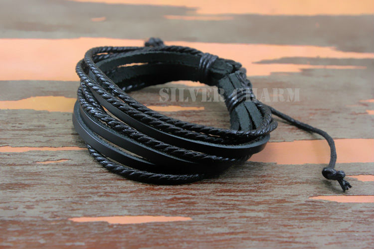Leather Bracelets & Bangles for Men and Women Black and Brown Braided Rope Fashion Man Jewelry 2pcs PI0246