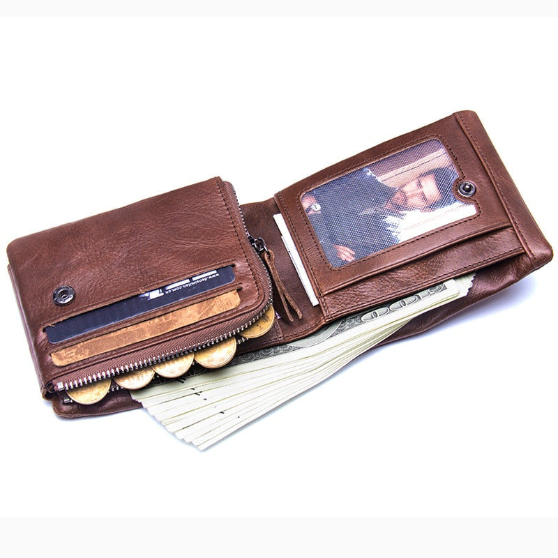 CONTACT'S Genuine Crazy Horse Leather Men Wallets Trifold