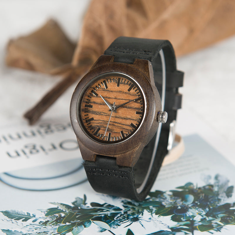 BOBO BIRD Brand Watch Women Handmade Wooden Watches Genuine Leather Strap Wristwatche