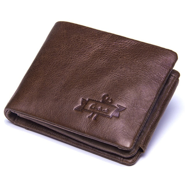 CONTACT'S Genuine Crazy Horse Leather Men Wallets Trifold