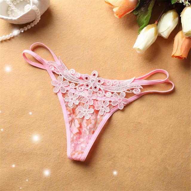 Embroidery Flower   Panties Women's   Thongs Briefs Low Waist Transparent Panties T-back Underwear Female G-Strings