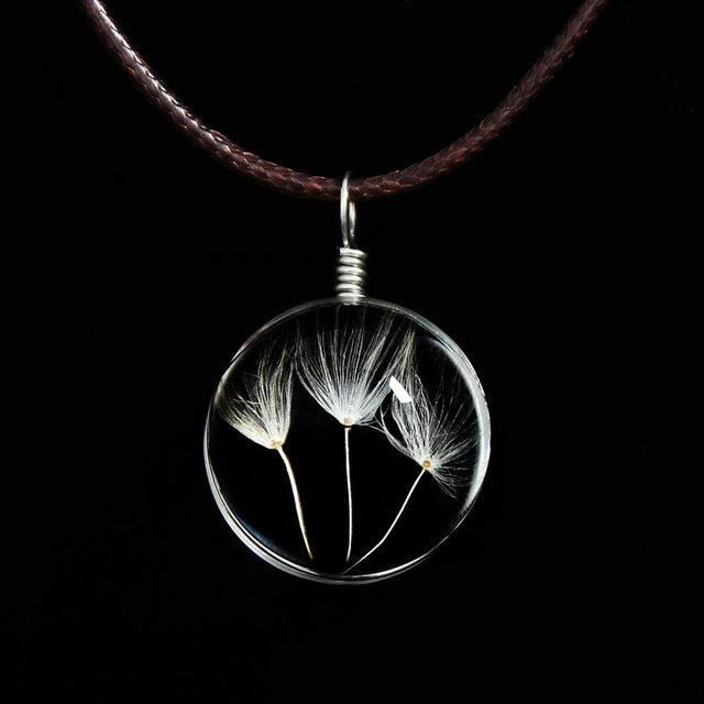 Handmade Glass Ball Dandelion Pendant Necklace