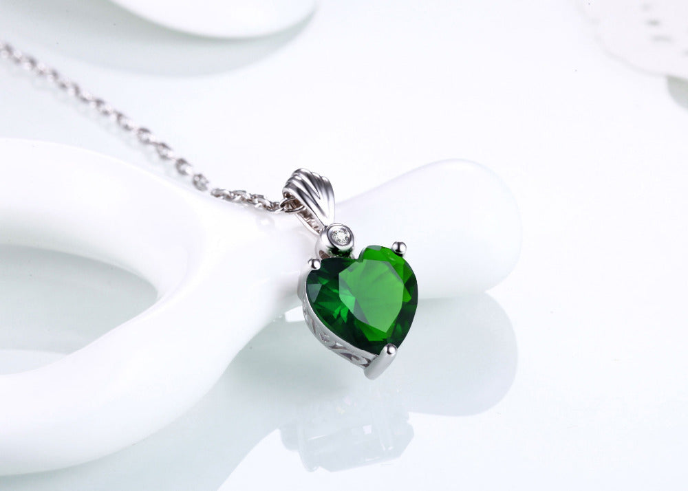 DOUBLE-R 925 Sterling Silver Emerald Necklace Sapphire Pendant Ruby jewelry heart Necklaces & Pendants for women silver 925