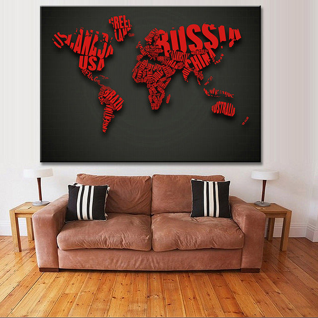 Abstract World Map Painting Print on Canvas