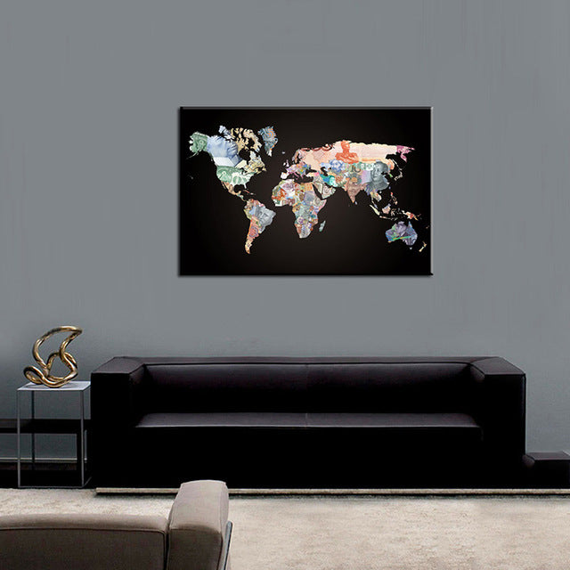 Abstract World Map Painting Print on Canvas