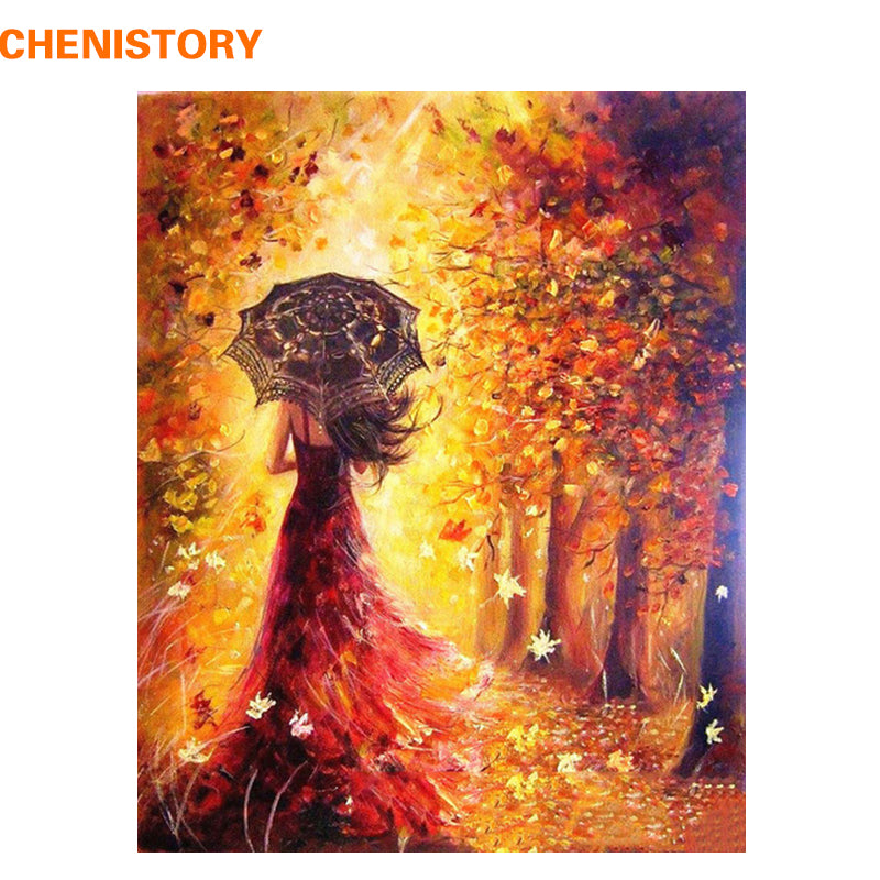 CHENISTORY Beautiful Women Autumn Landscape DIY Painting By Numbers Kits Coloring Paint By Numbers Modern Wall Art Picture Gift