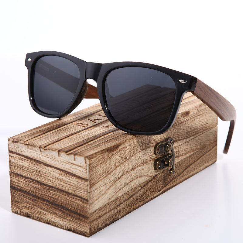 BARCUR Black Walnut Sunglasses Wood Polarized Sunglasses Mens Glasses UV 400 Protection Eyewear in Wooden Original Box