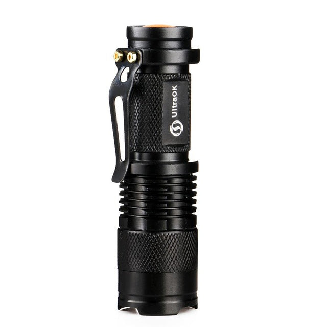 Portable Focus Adjust High Power LED Flashlight with Clip-On Holder