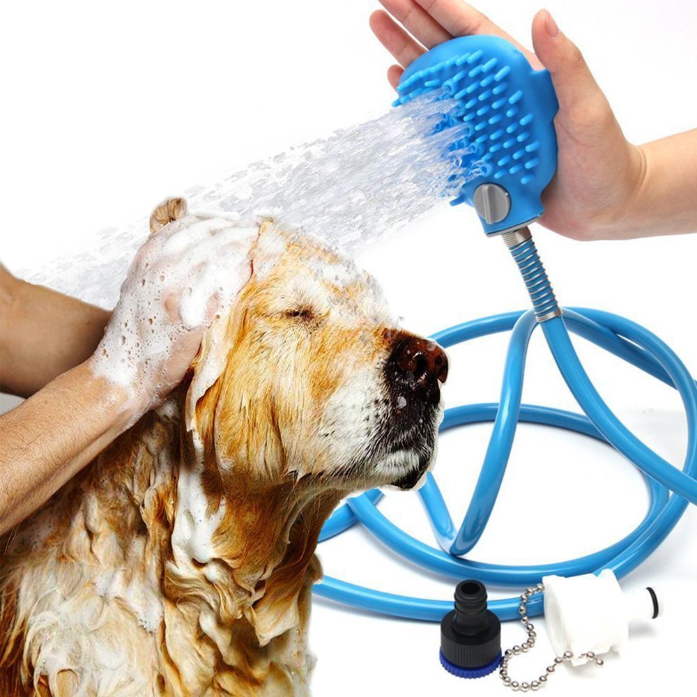 Gomaomi Pet Bathing Tool Dog Shower Bath Sprayers Hair Brush Comb with 2.5m Hose and 2 Hose Adapters Pet Products Dog Supplies