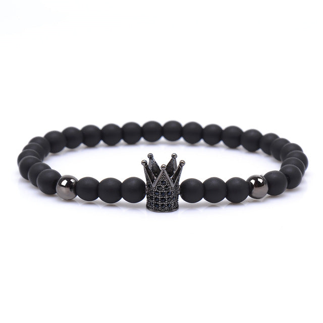 Men's Natural Stone Bead Crowned Warrior Bracelets