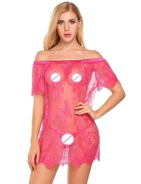 Avidlove Transparent Lingerie     Costumes Women Lace   Slash Collar Babydoll Dress   Sleepwear Nightwear