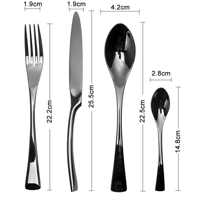 4 Piece: Black Stainless Steel Western Styled Cutlery