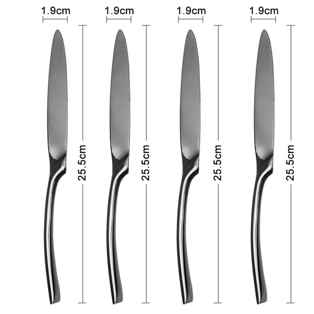 4 Piece: Black Stainless Steel Western Styled Cutlery