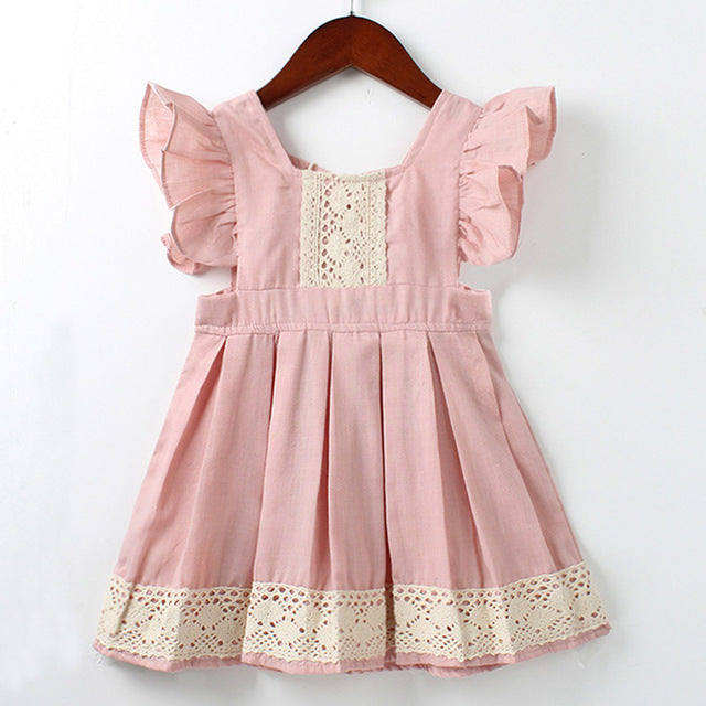 Bear Leader Girls Dresses New Brand Princess Girl Clothing Stitching Lace Fly Sleeve Light Pink Girls Dress For 2-6 Year