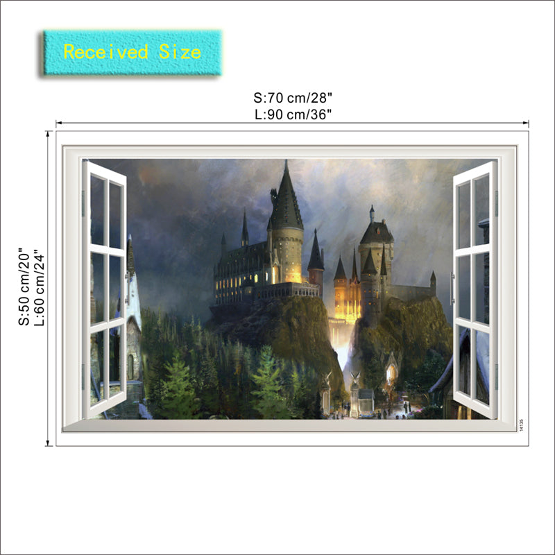 3D window wizarding world school wall stickers