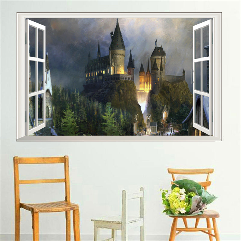 3D window wizarding world school wall stickers