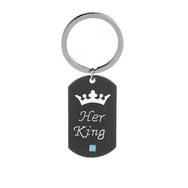 her king his queen Necklaces keychains vintage black color jewelry Crown Statement lovers Necklace for lover girlfriend wife BF