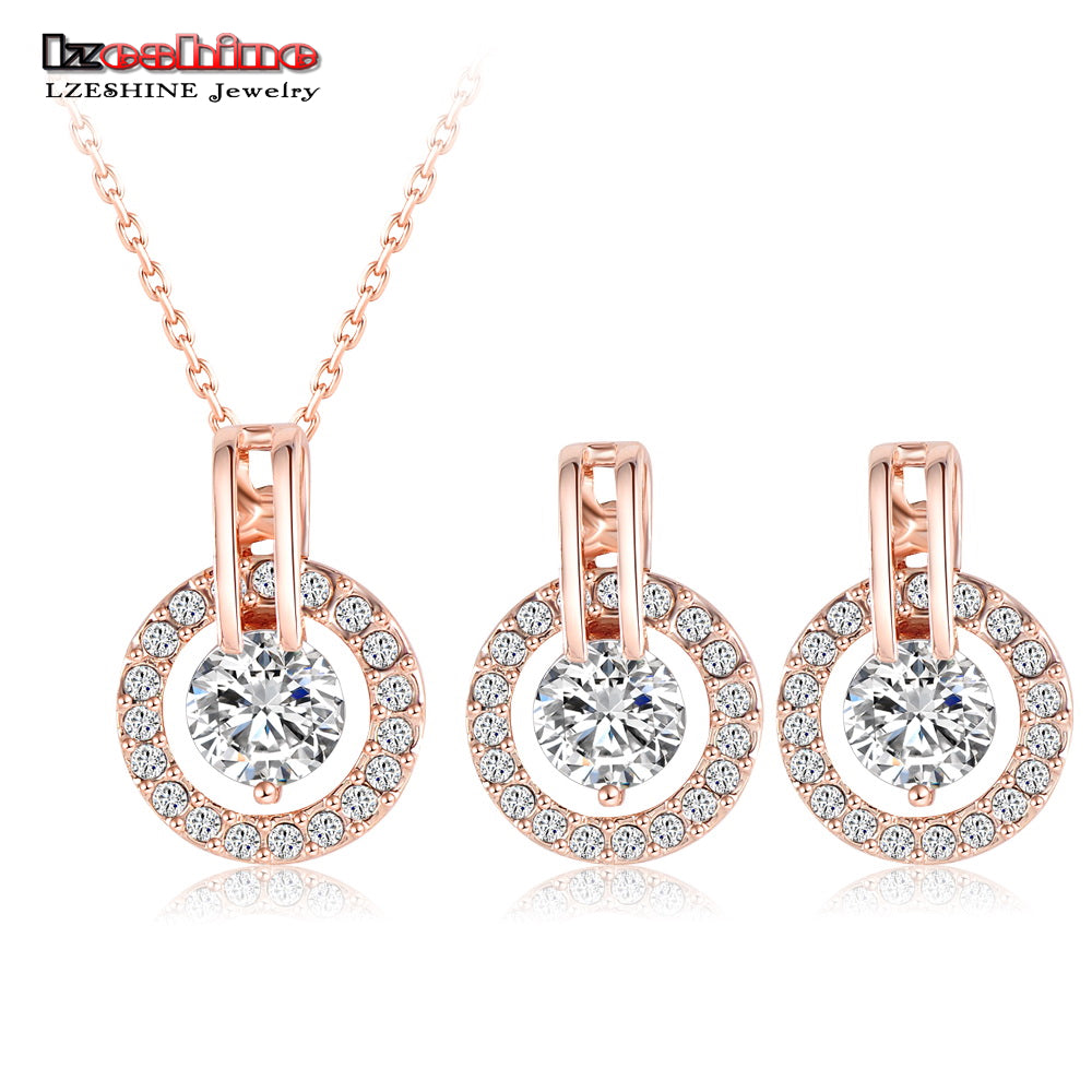 Wedding Jewelry Sets for Women Rose Gold Color Necklace and Earring Set