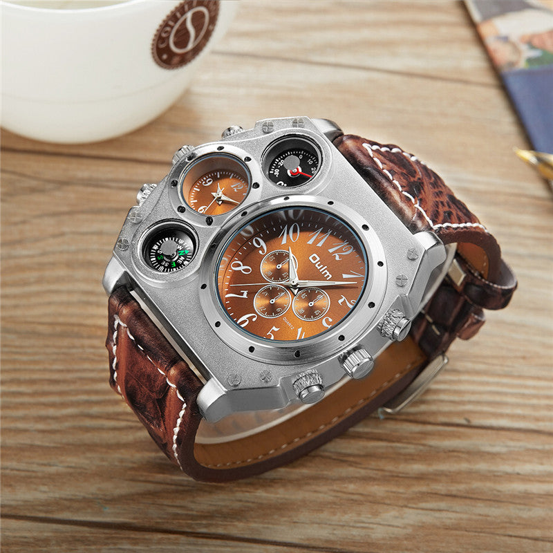 Men's Military Leather Strap Quartz Sports Watch