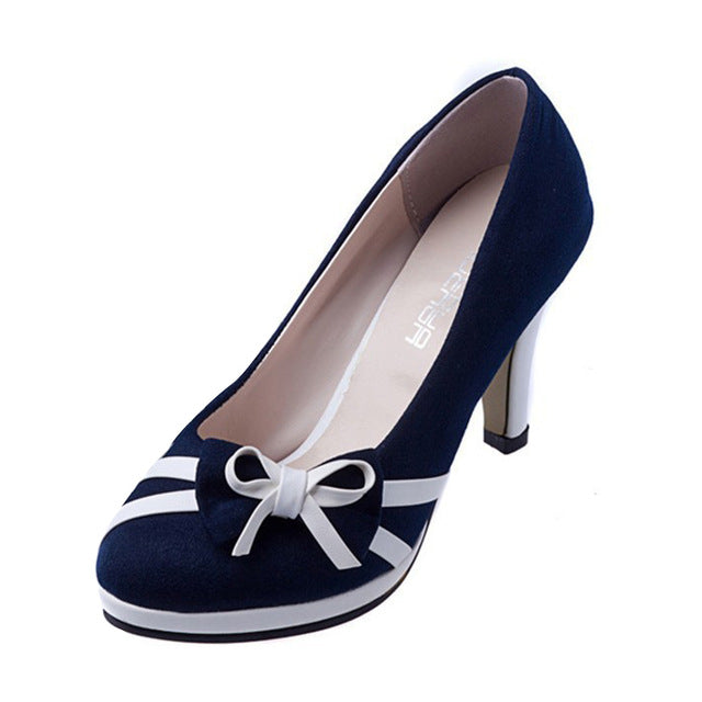 TEXU New women bow round waterproof heels spell color fashion high heels